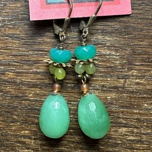 NIB Handmade Green and Turquoise Dangle Earrings